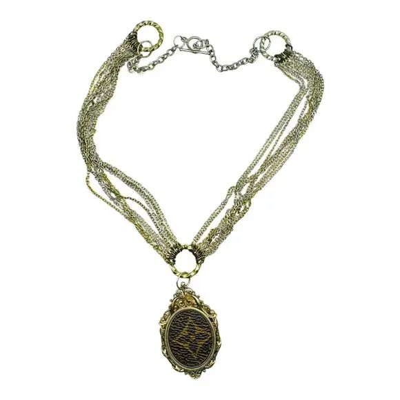 Custom Made Lux Pendant Upcycled w/ Vintage Layered Mixed Metals Chain Necklace - Picture 6 of 8